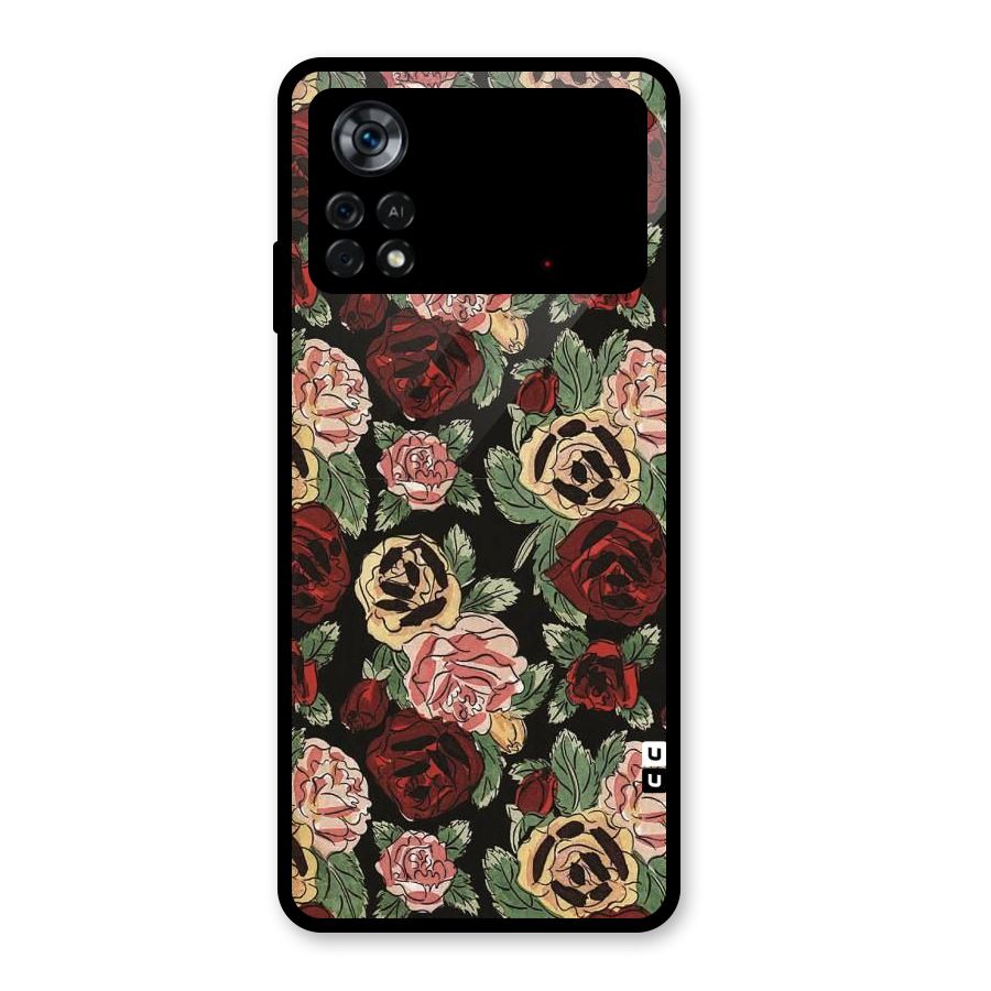 Dark Pastel Flowers Glass Back Case for Poco X4 Pro 5G