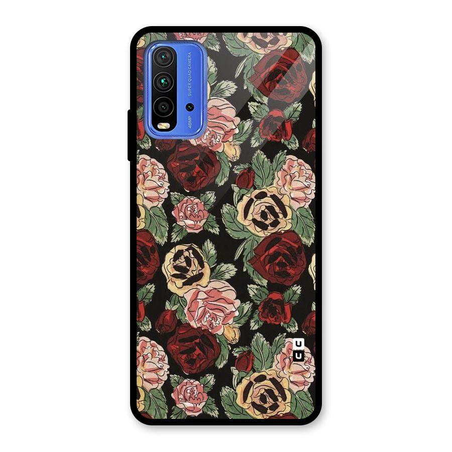 Dark Pastel Flowers Glass Back Case for Redmi 9 Power