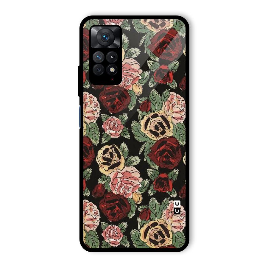 Dark Pastel Flowers Glass Back Case for Redmi Note 11 Pro Plus 5G