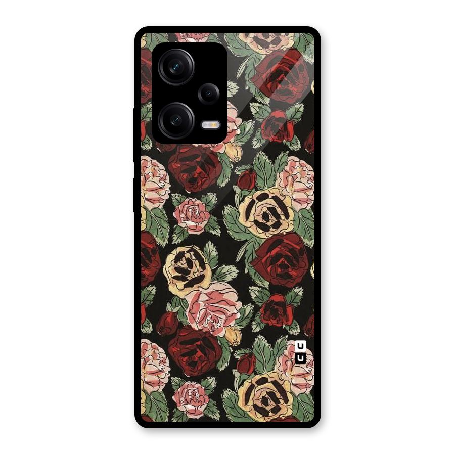 Dark Pastel Flowers Glass Back Case for Redmi Note 12 Pro