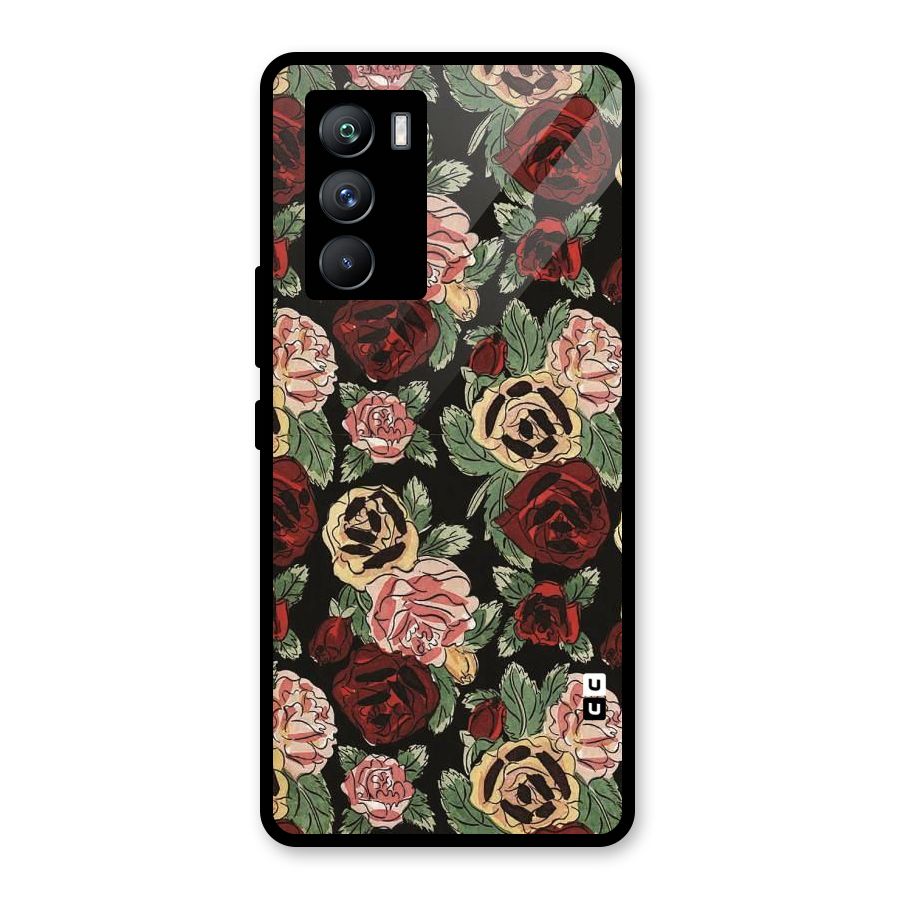 Dark Pastel Flowers Glass Back Case for Vivo iQOO 9 SE