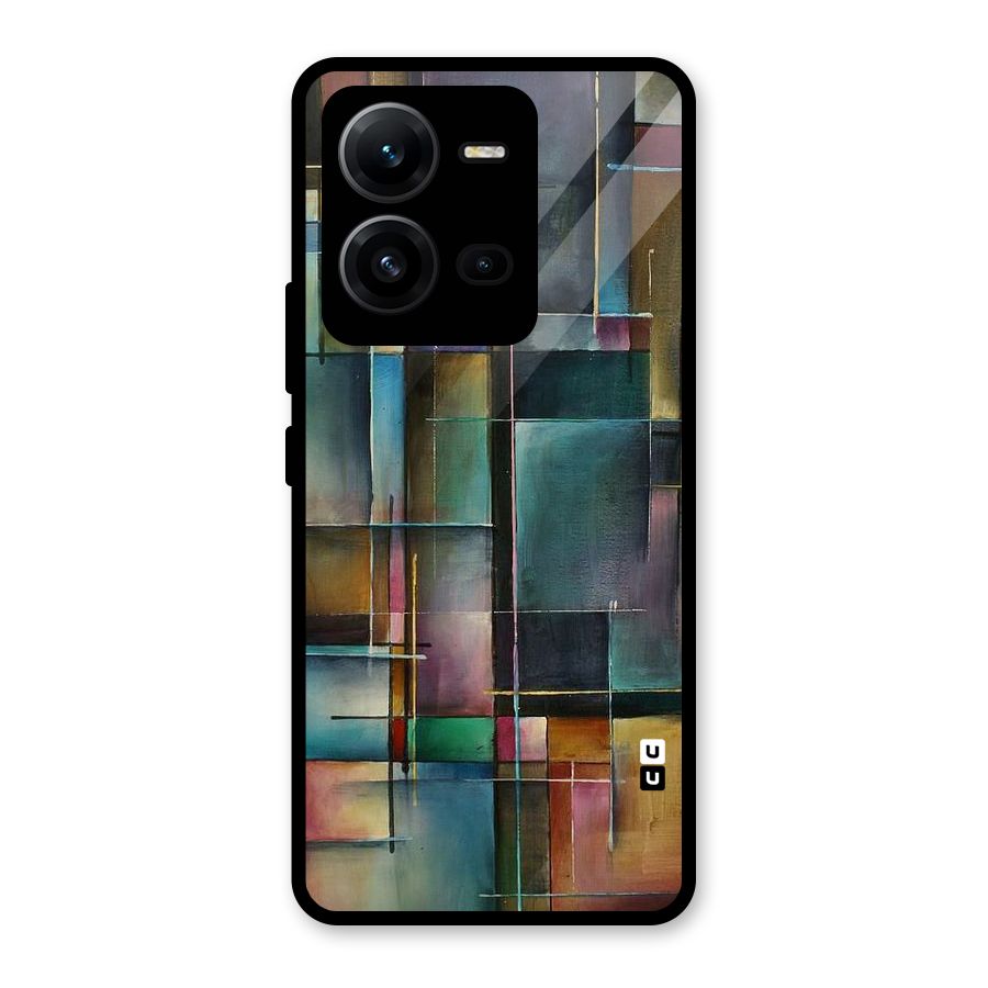 Dark Square Shapes Glass Back Case for Vivo V25