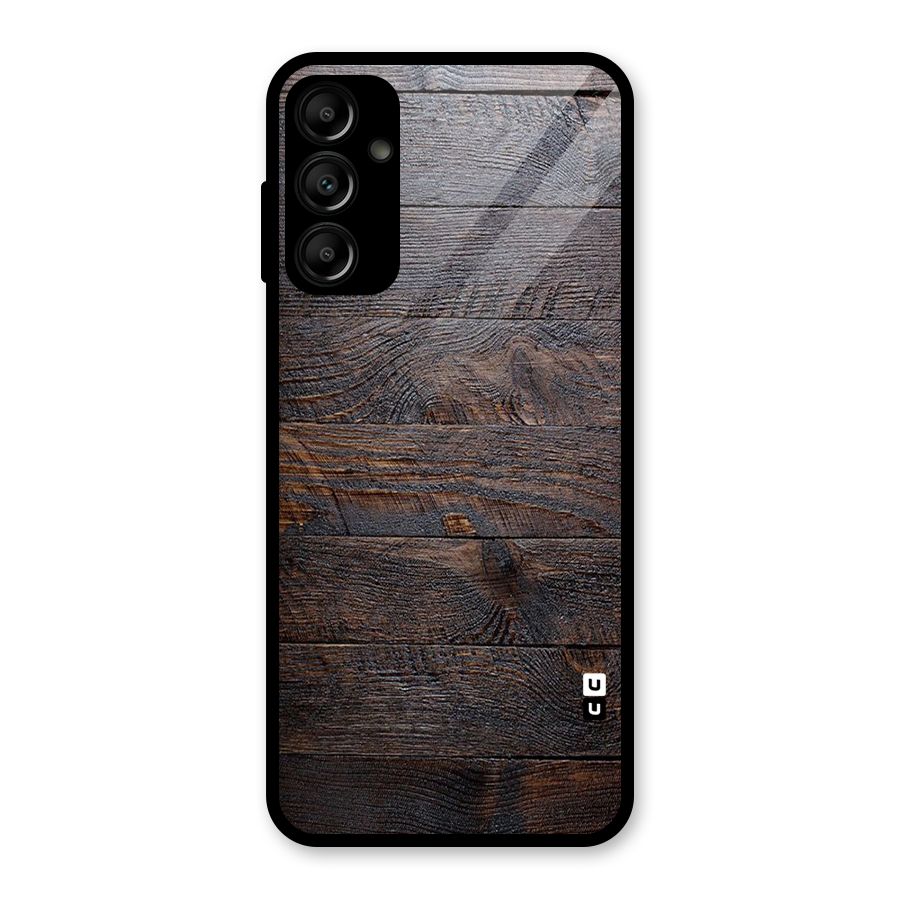 Dark Wood Printed Glass Back Case for Galaxy A14 5G