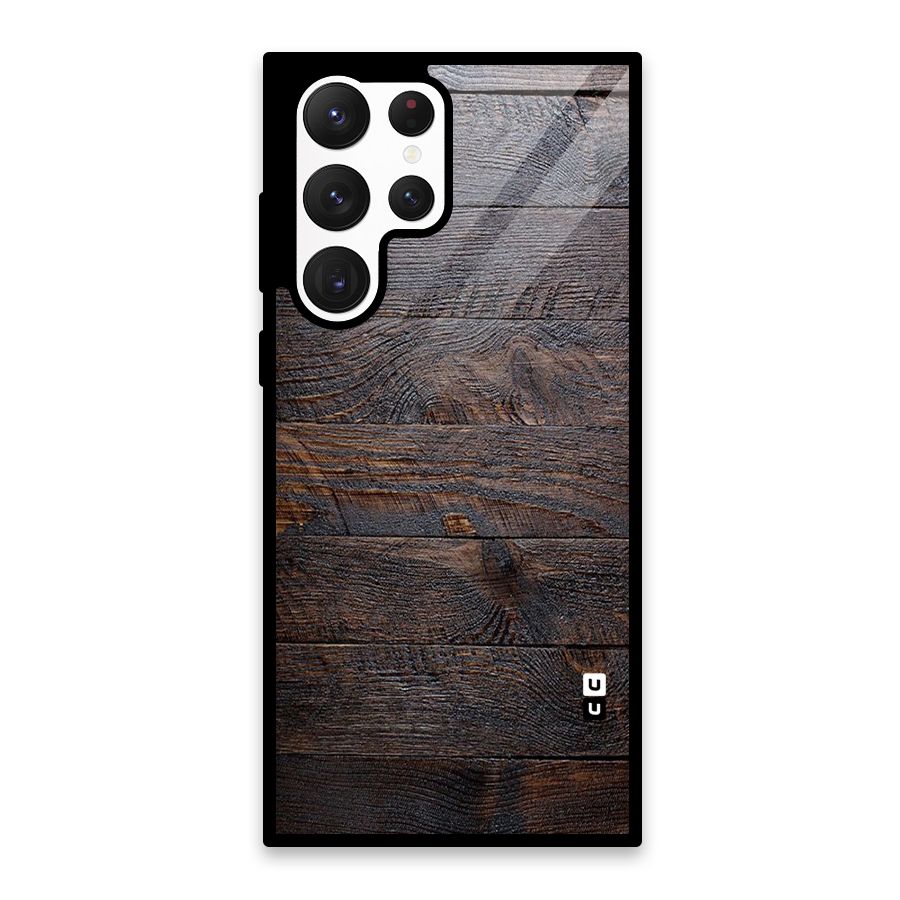 Dark Wood Printed Glass Back Case for Galaxy S22 Ultra 5G