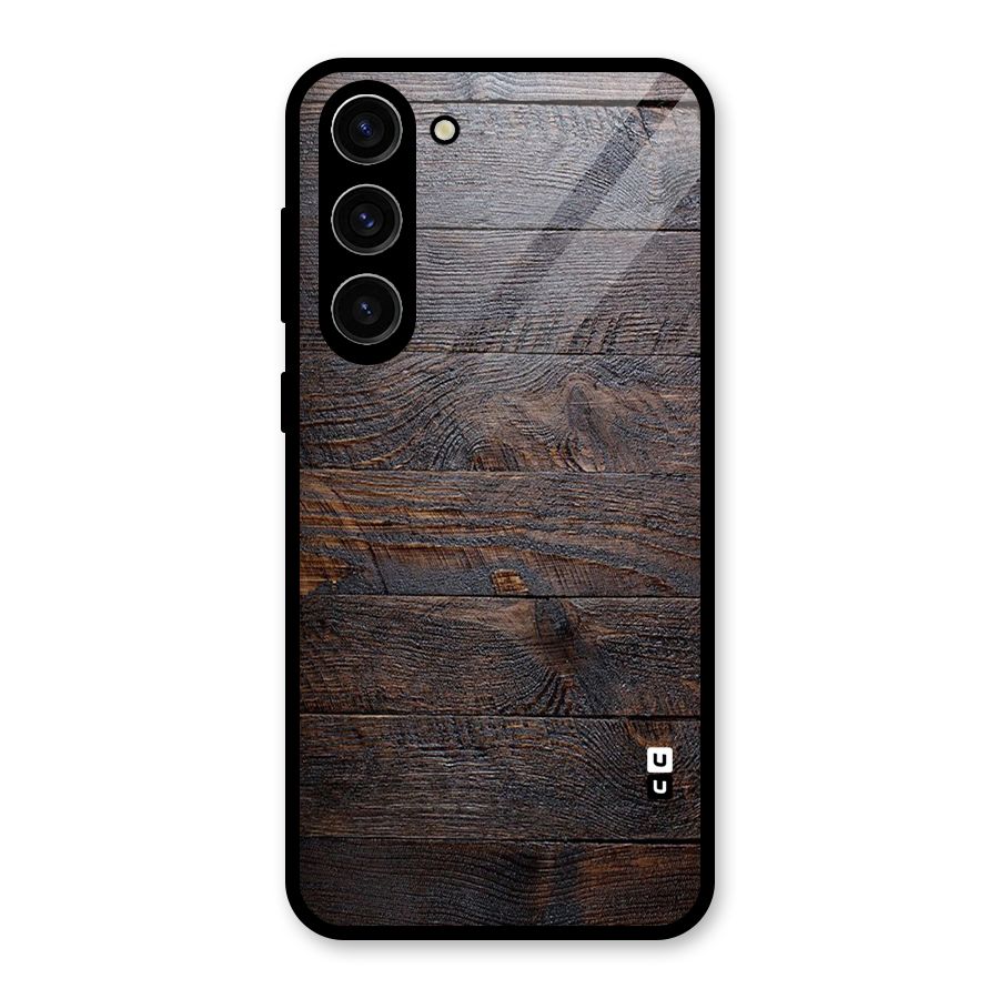 Dark Wood Printed Glass Back Case for Galaxy S23 Plus