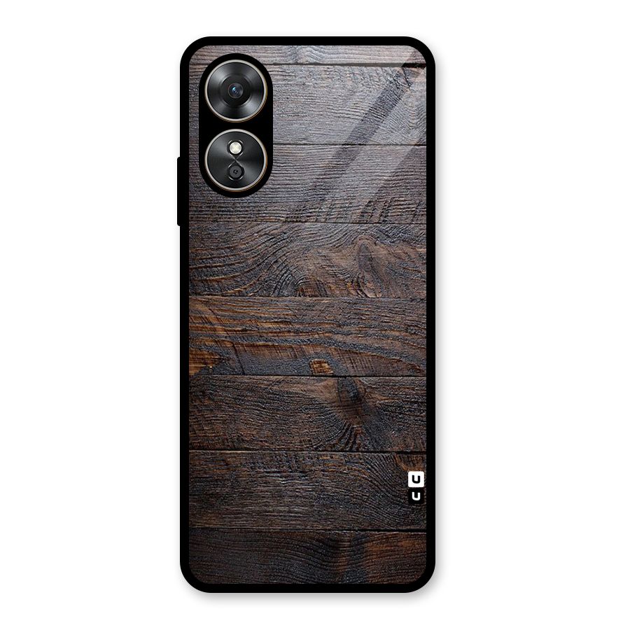 Dark Wood Printed Glass Back Case for Oppo A17