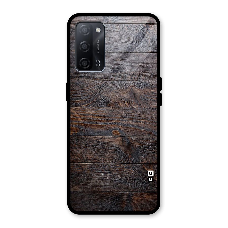 Dark Wood Printed Glass Back Case for Oppo A53s 5G