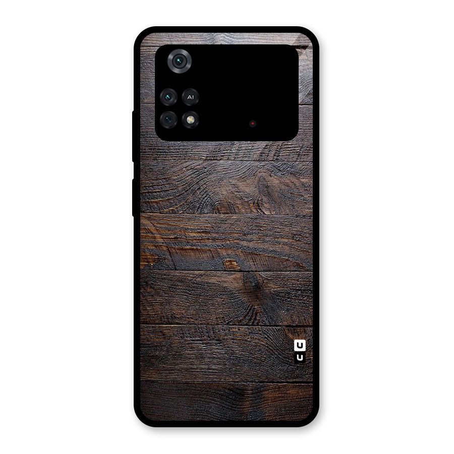 Dark Wood Printed Glass Back Case for Poco M4 Pro 4G