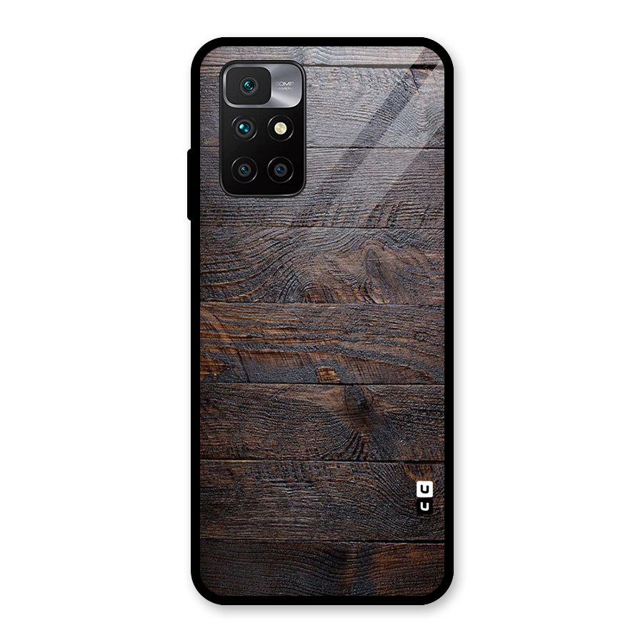 Dark Wood Printed Glass Back Case for Redmi 10 Prime