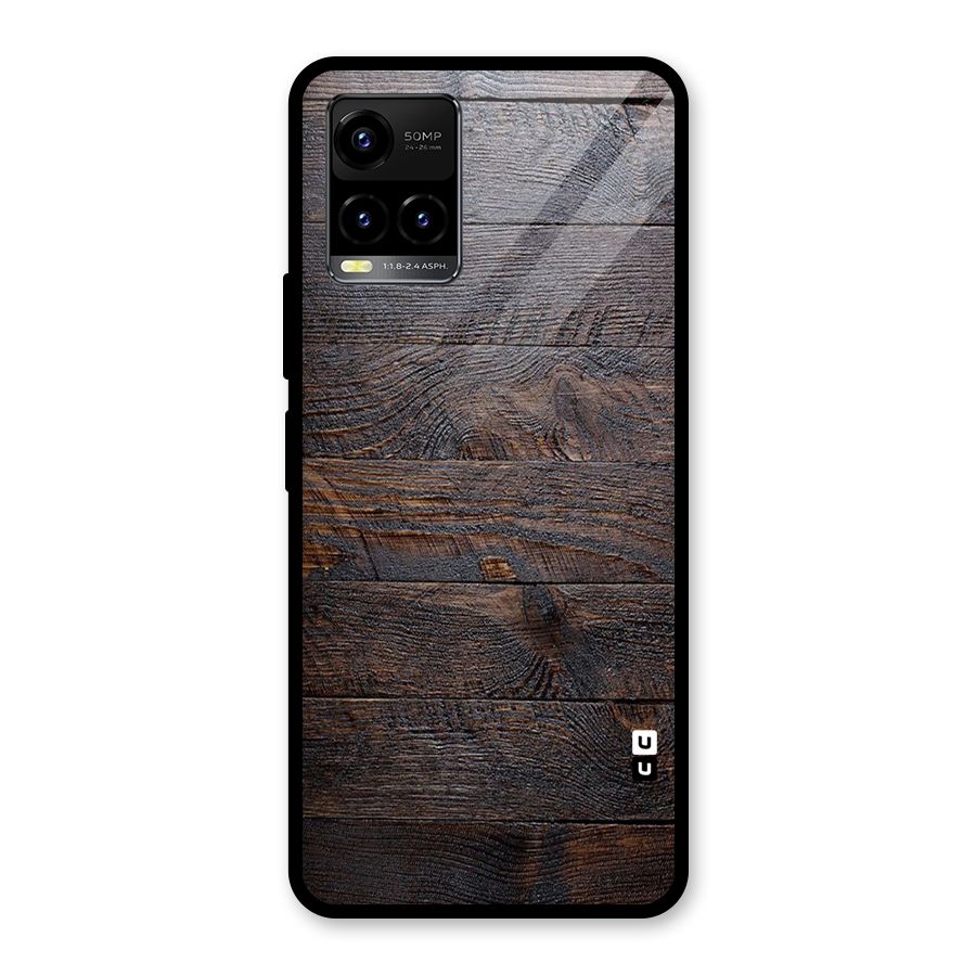 Dark Wood Printed Glass Back Case for Vivo Y21A
