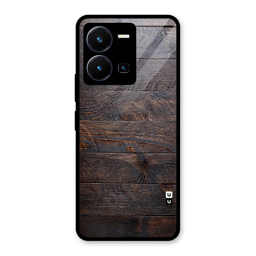 Dark Wood Printed Glass Back Case for Vivo Y35