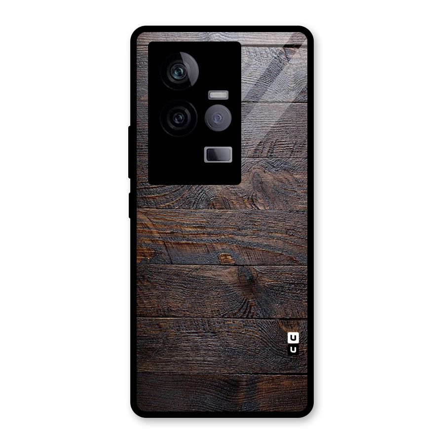 Dark Wood Printed Glass Back Case for Vivo iQOO 11 5G