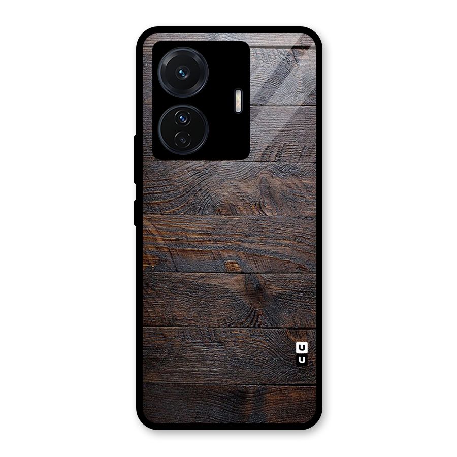 Dark Wood Printed Glass Back Case for Vivo iQOO Z6 Pro