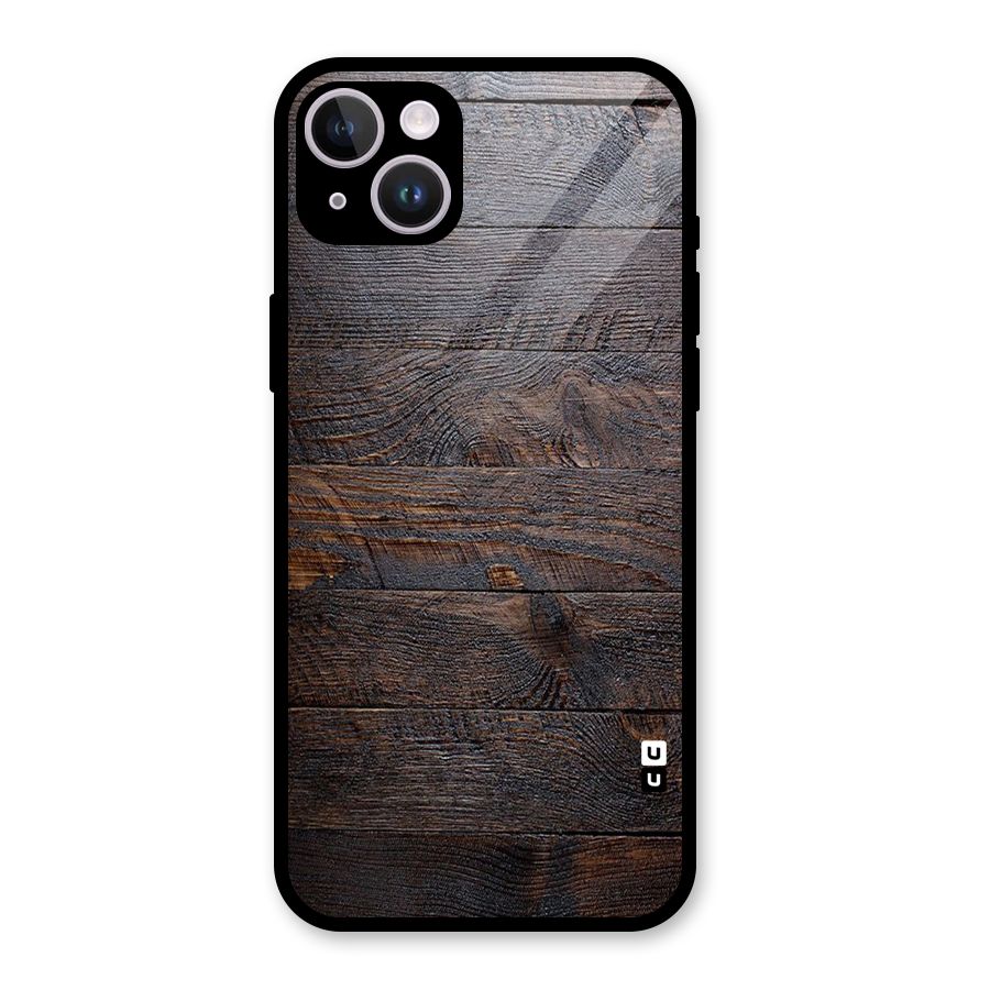 Dark Wood Printed Glass Back Case for iPhone 14 Plus