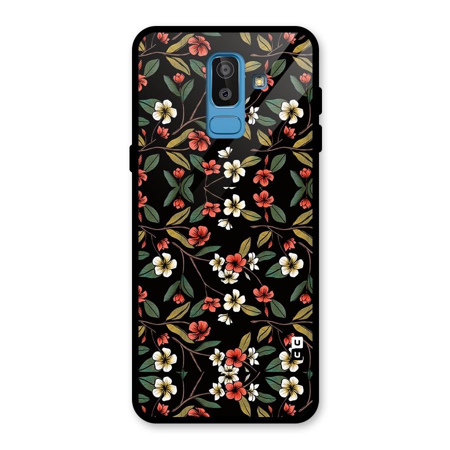Decorative Florals Pattern Glass Back Case for Galaxy J8