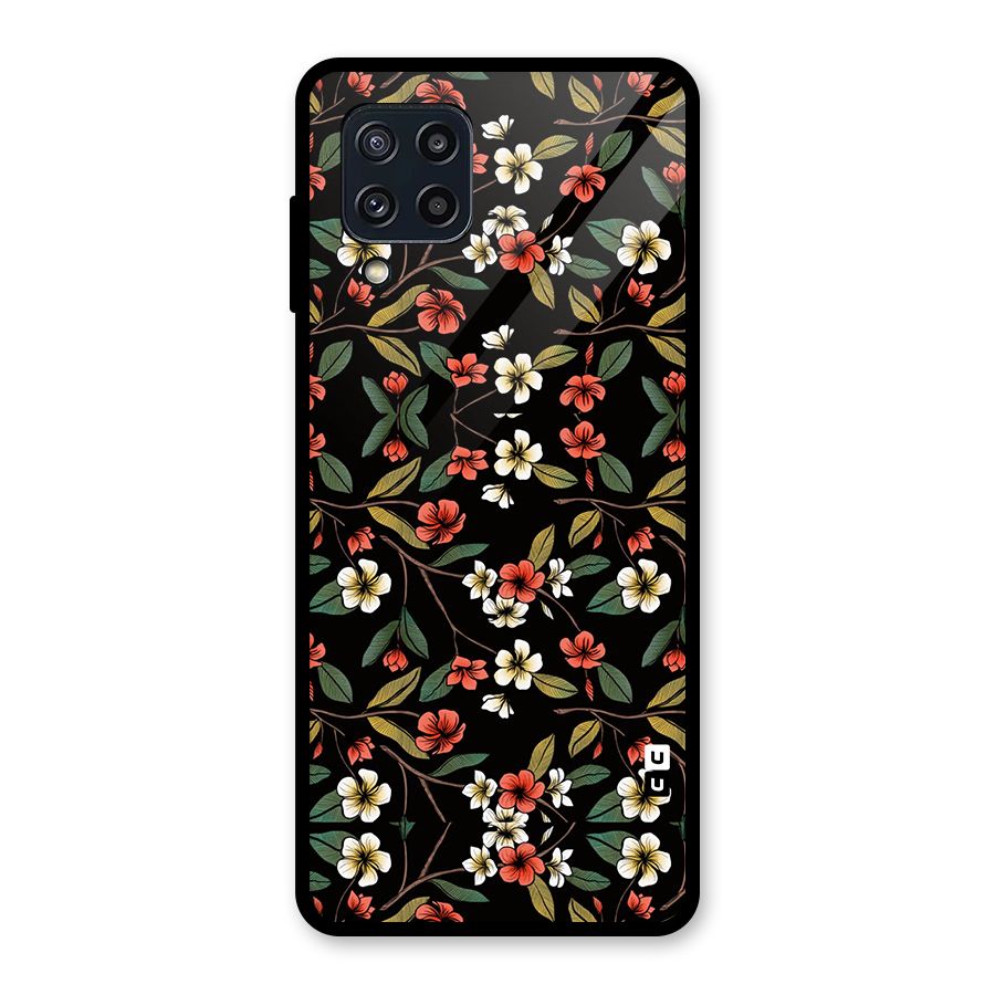 Decorative Florals Pattern Glass Back Case for Galaxy M32