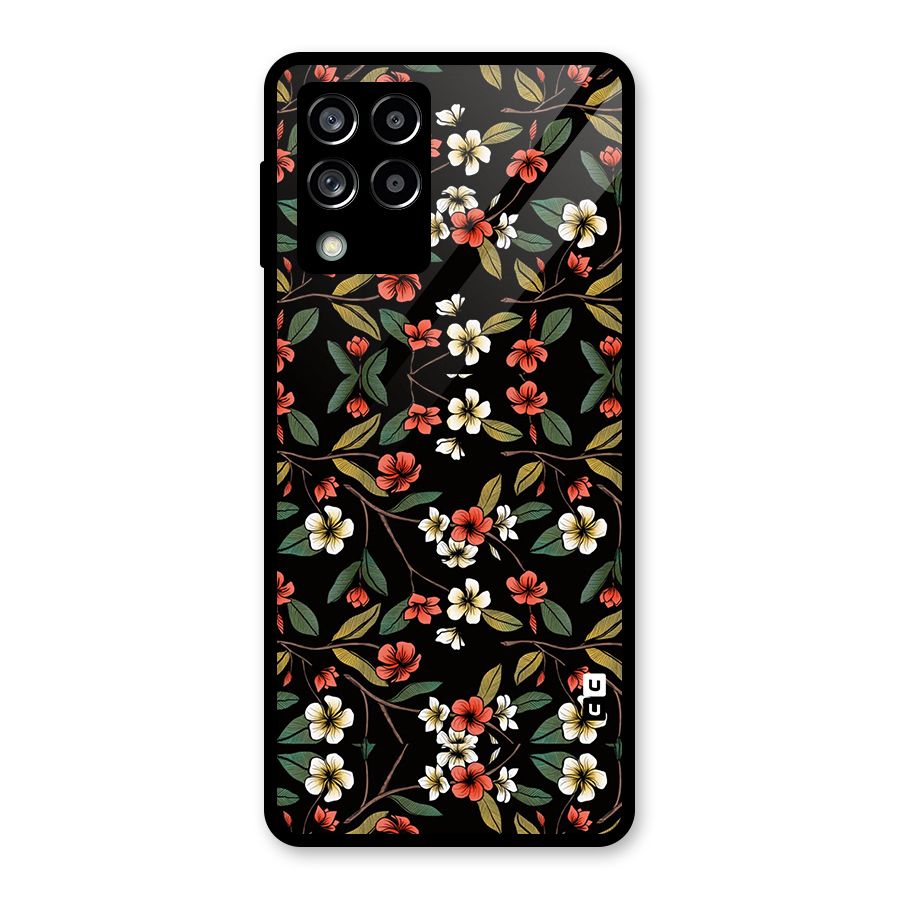 Decorative Florals Pattern Glass Back Case for Galaxy M53 5G