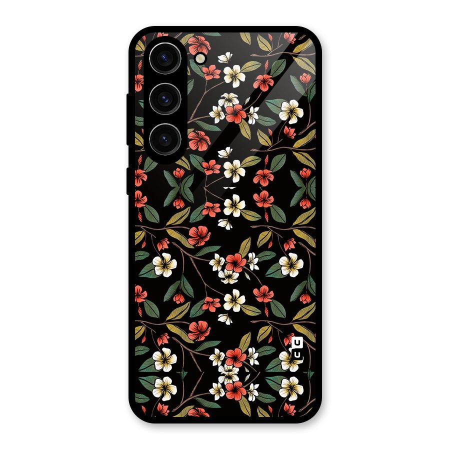 Decorative Florals Pattern Glass Back Case for Galaxy S23 Plus