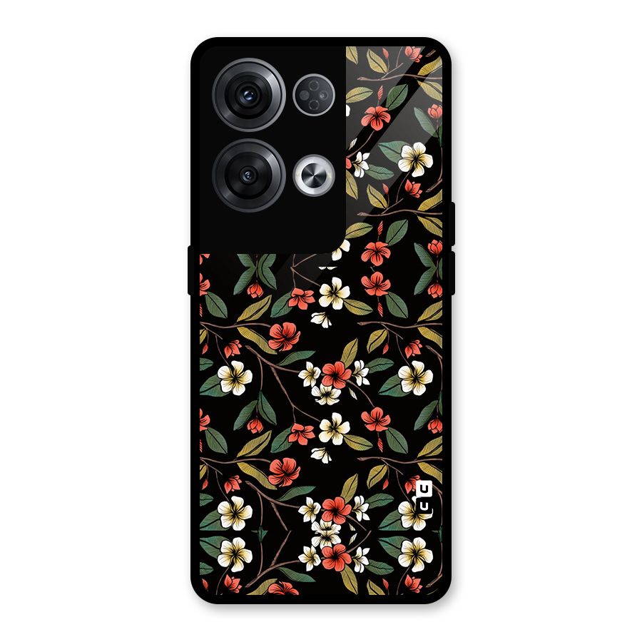 Decorative Florals Pattern Glass Back Case for Oppo Reno8 Pro 5G