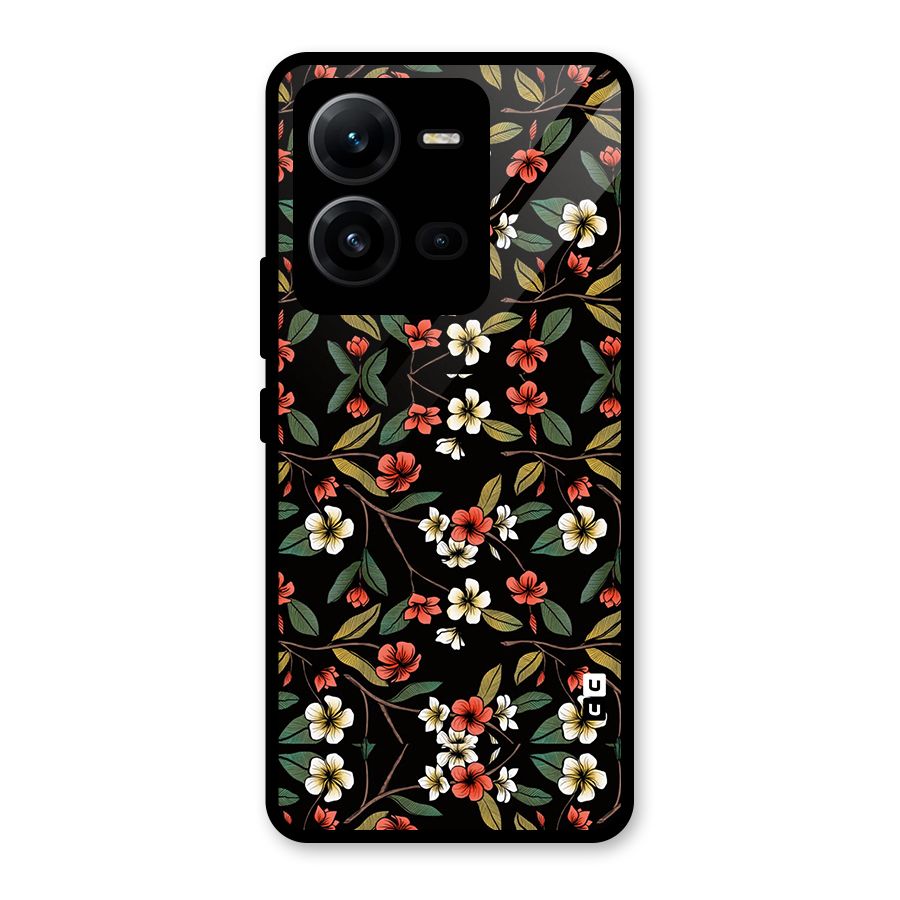 Decorative Florals Pattern Glass Back Case for Vivo V25