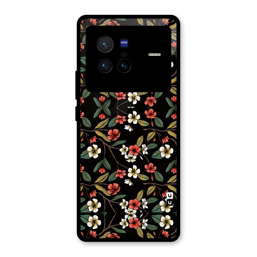 Decorative Florals Pattern Glass Back Case for Vivo X80