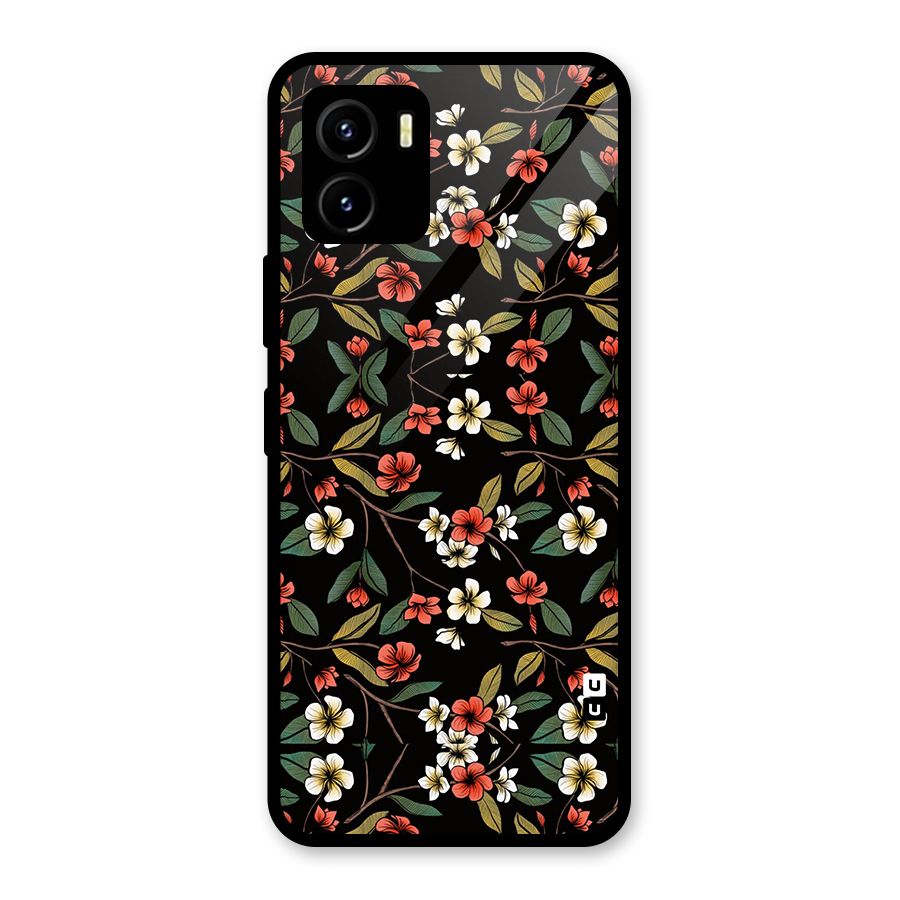 Decorative Florals Pattern Glass Back Case for Vivo Y15s