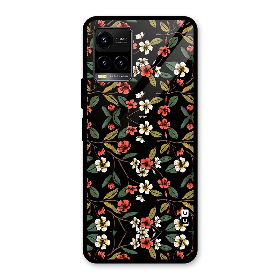 Decorative Florals Pattern Glass Back Case for Vivo Y21G