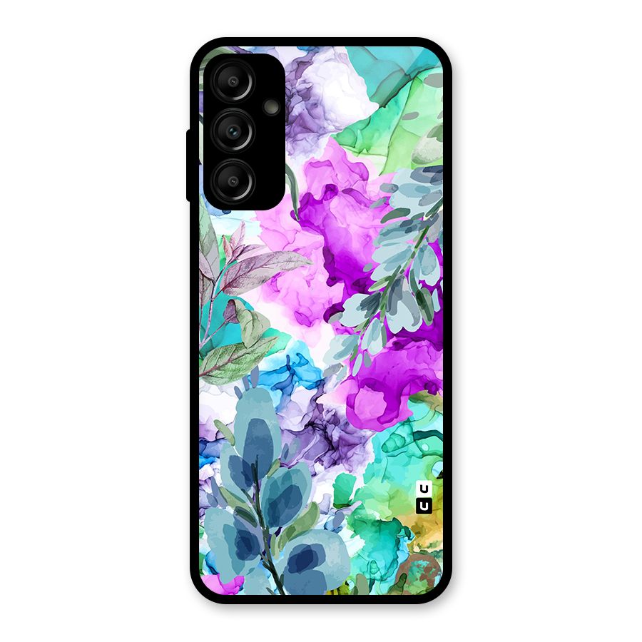 Decorative Florals Printed Glass Back Case for Galaxy A14 5G