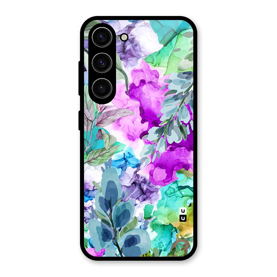 Decorative Florals Printed Glass Back Case for Galaxy S23