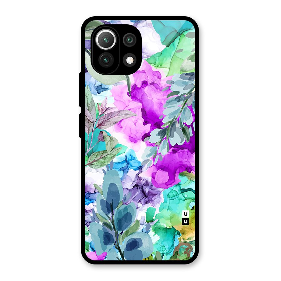 Decorative Florals Printed Glass Back Case for Mi 11 Lite NE 5G