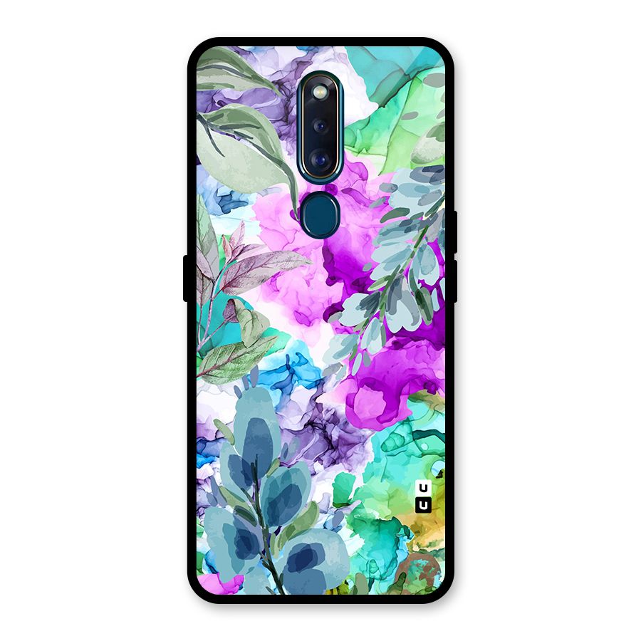 Decorative Florals Printed Glass Back Case for Oppo F11 Pro