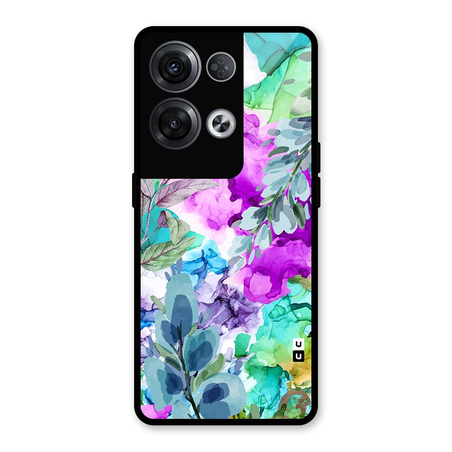Decorative Florals Printed Glass Back Case for Oppo Reno8 Pro 5G