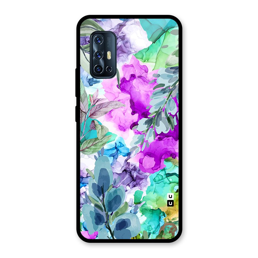 Decorative Florals Printed Glass Back Case for Vivo V17