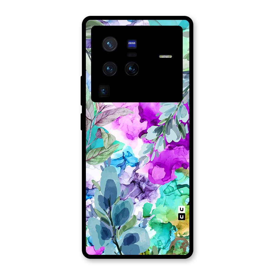 Decorative Florals Printed Glass Back Case for Vivo X80 Pro
