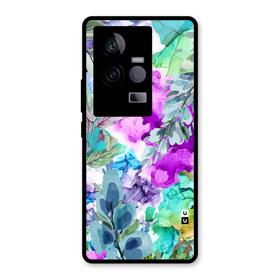 Decorative Florals Printed Glass Back Case for Vivo iQOO 11 5G