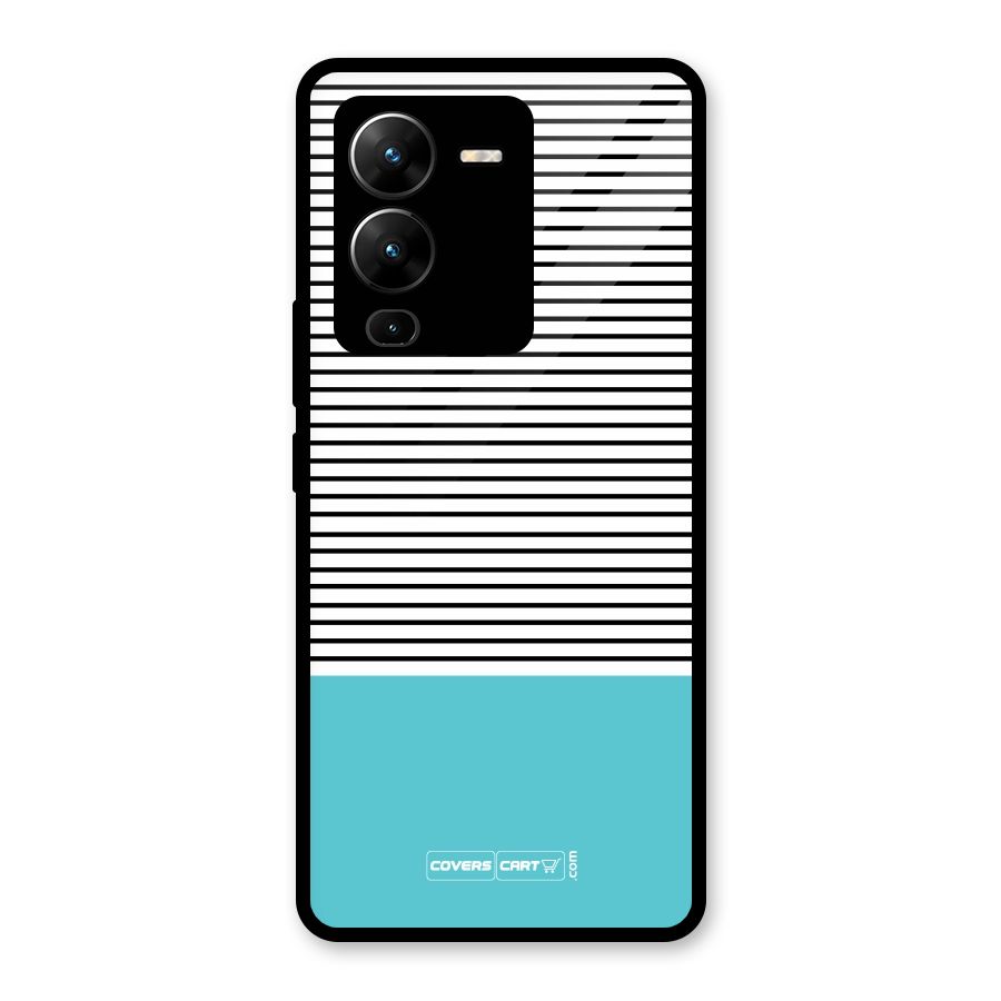 Deep Sky Blue Stripes Glass Back Case for Vivo V25 Pro