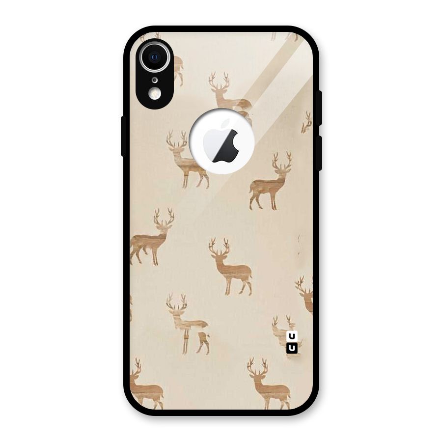 Deer Pattern Glass Back Case for iPhone XR Logo Cut