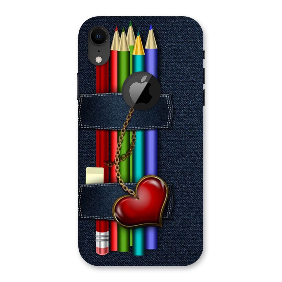 Denim Colorful Pencils Back Case for iPhone XR Logo Cut
