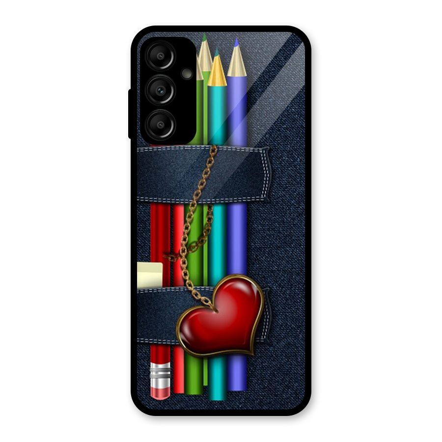 Denim Colorful Pencils Glass Back Case for Galaxy A14 5G