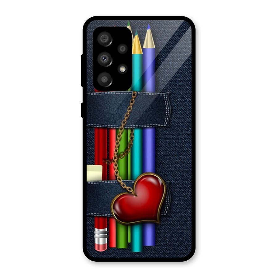Denim Colorful Pencils Glass Back Case for Galaxy A32