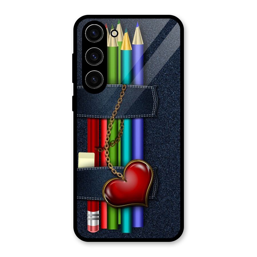 Denim Colorful Pencils Glass Back Case for Galaxy S23 Plus