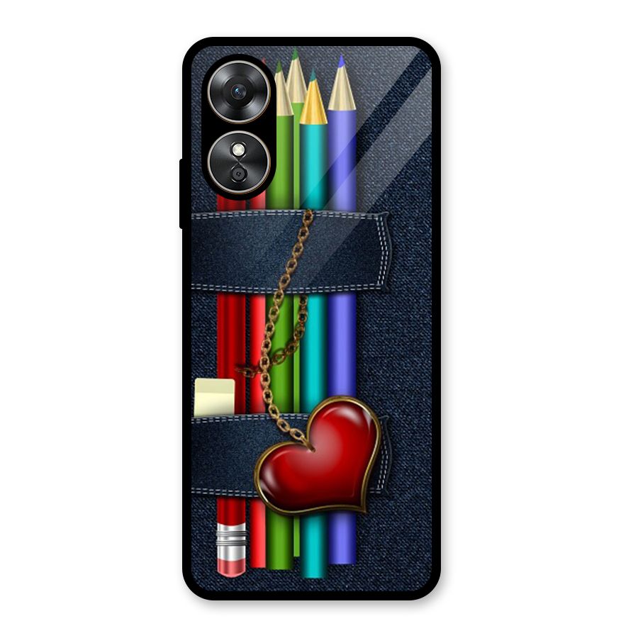 Denim Colorful Pencils Glass Back Case for Oppo A17