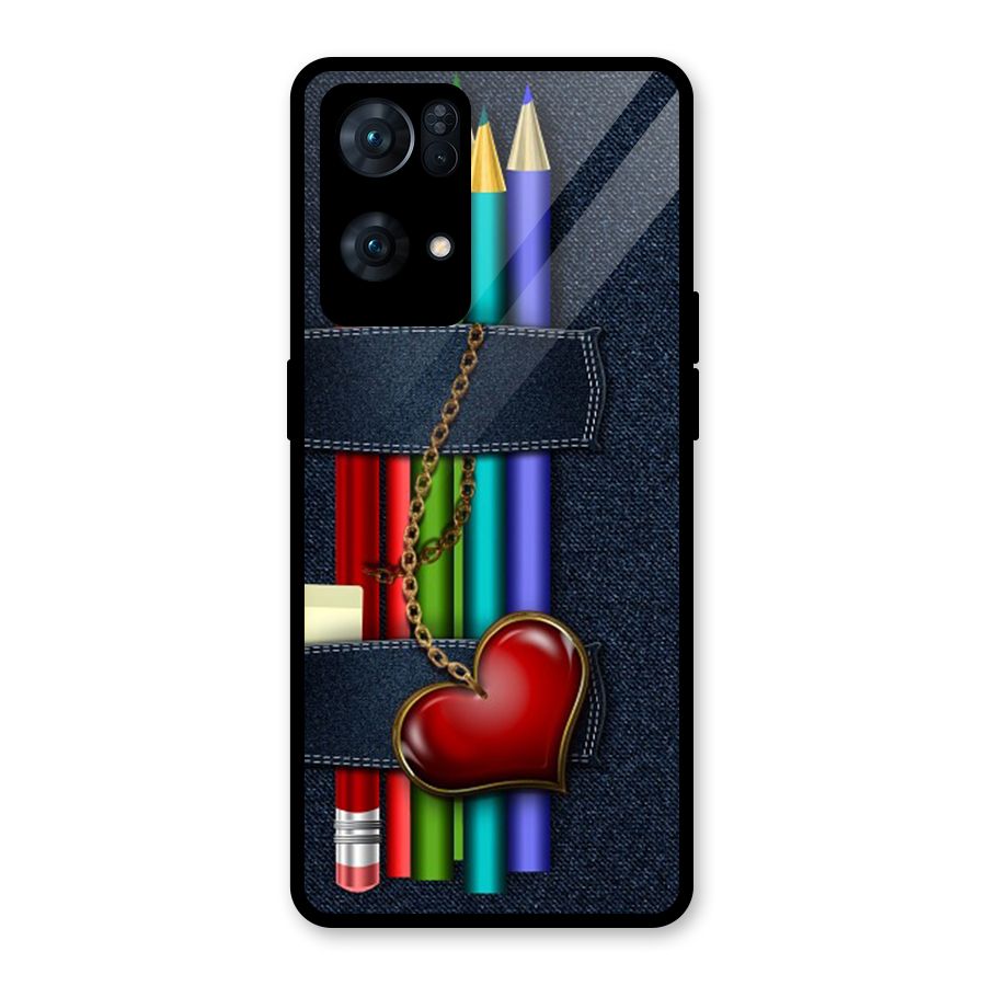 Denim Colorful Pencils Glass Back Case for Oppo Reno7 Pro 5G