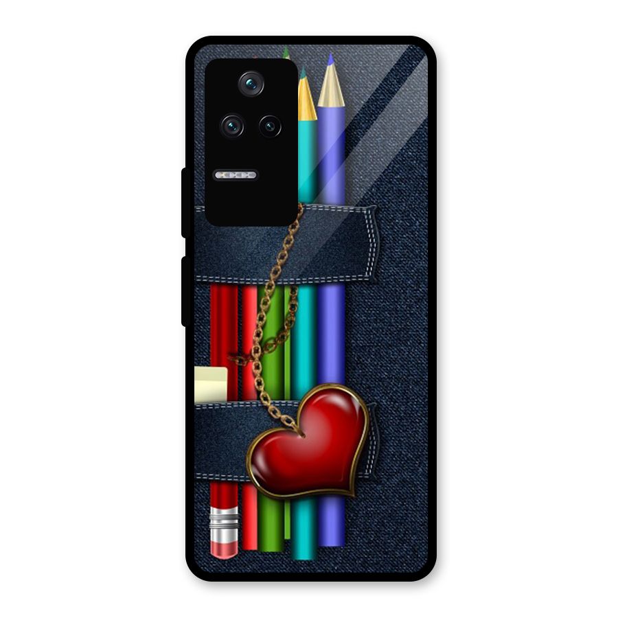 Denim Colorful Pencils Glass Back Case for Poco F4 5G