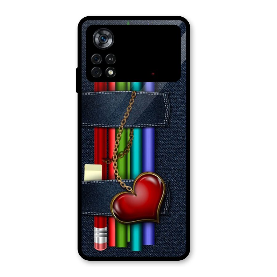 Denim Colorful Pencils Glass Back Case for Poco X4 Pro 5G