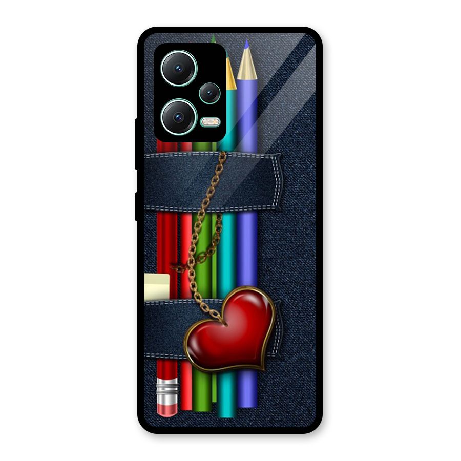 Denim Colorful Pencils Glass Back Case for Redmi Note 12 5G