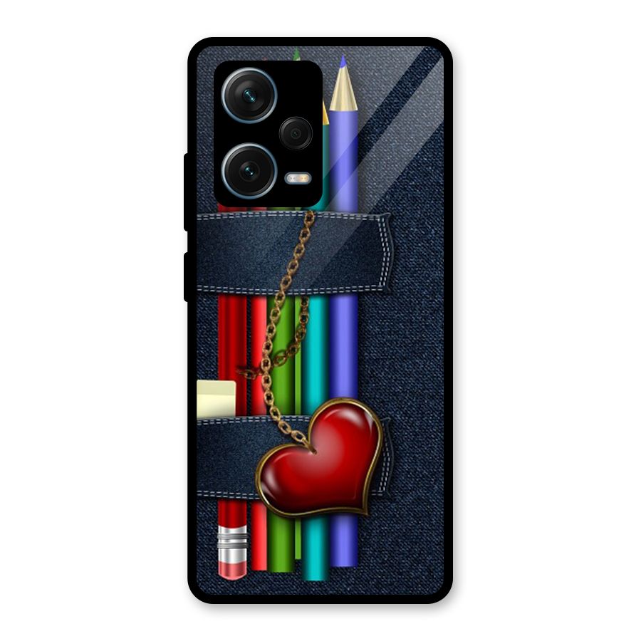 Denim Colorful Pencils Glass Back Case for Redmi Note 12 Pro Plus 5G