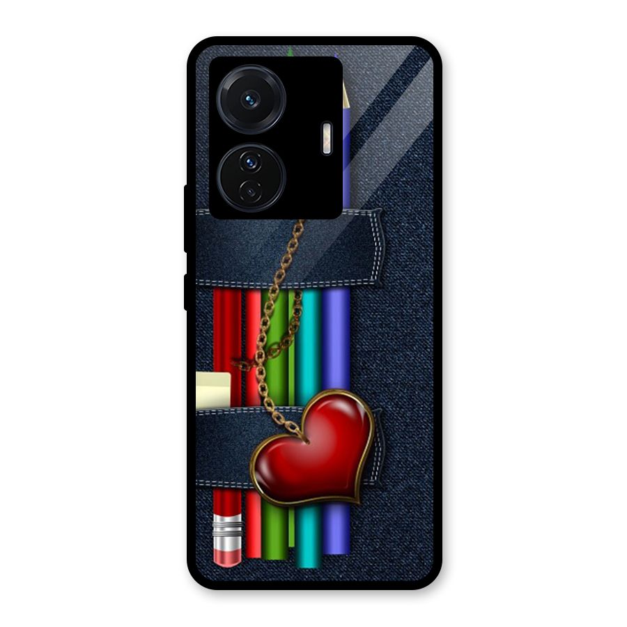 Denim Colorful Pencils Glass Back Case for Vivo T1 Pro