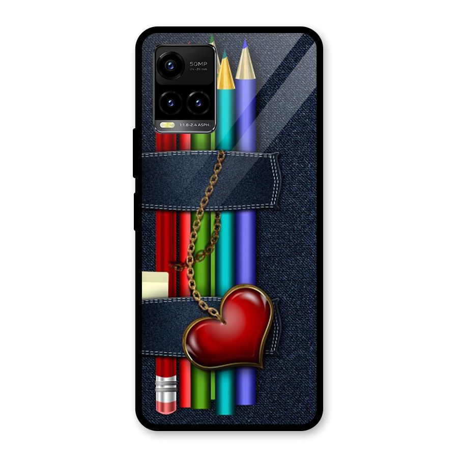 Denim Colorful Pencils Glass Back Case for Vivo Y21A