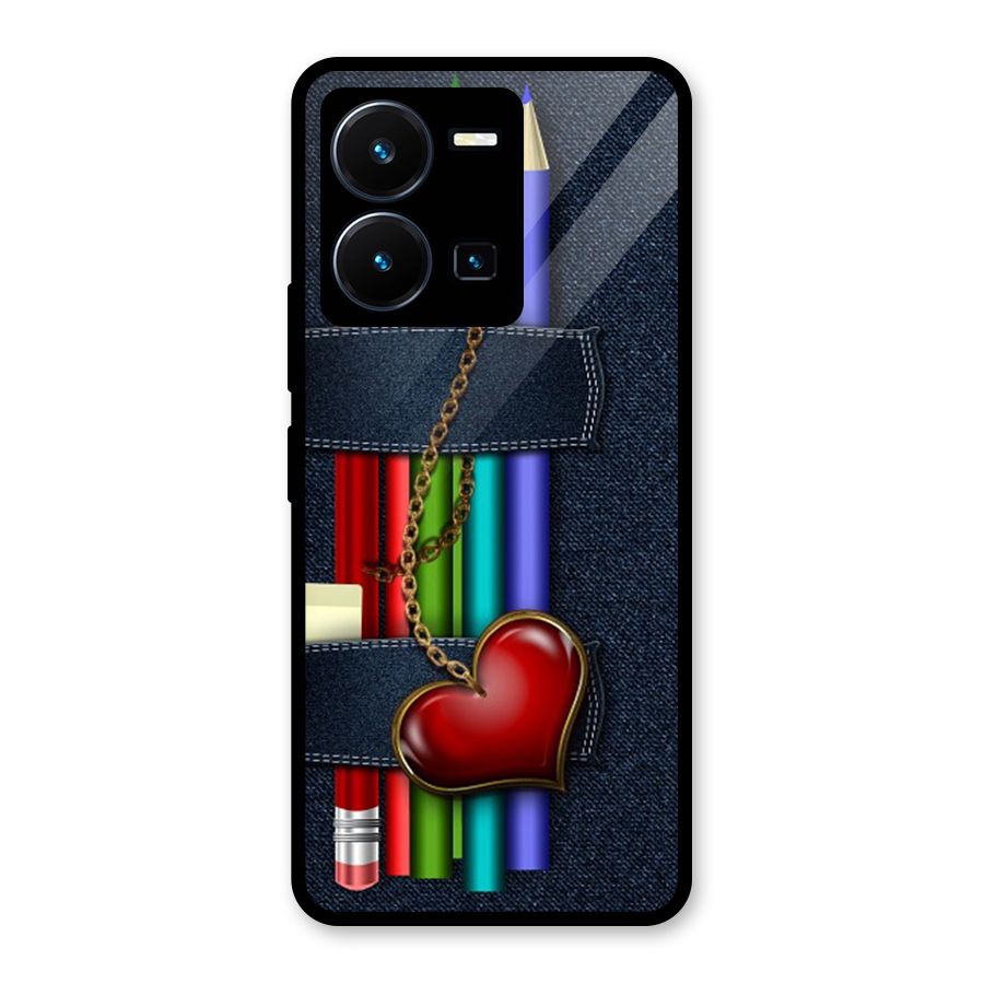 Denim Colorful Pencils Glass Back Case for Vivo Y35